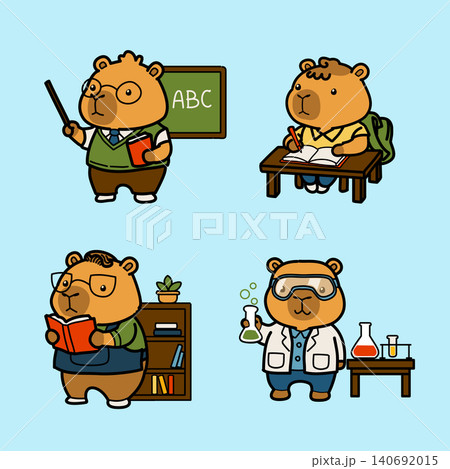 Cute Capybara Education Characters Set Teacher, Student, Librarian and Scientist 140692015