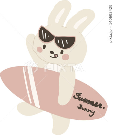 Summer bunny rabbit sassy surfing beach retro summer vibe 140692429