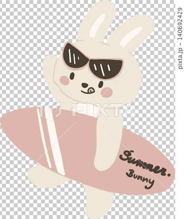 Summer bunny rabbit sassy surfing beach retro summer vibe 140692429