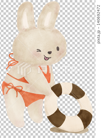 Summer bunny rabbit sassy bikini beach retro summer vibe with swimring watercolor illustration Summer bunny rabbit sassy bikini beach retro summer vibe with swimring watercolor illustration 140692472