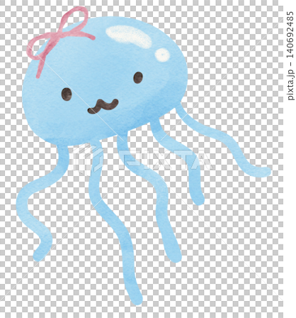 Cute summer sassy bunny jellyfish coastal beach vacation watercolor clipart 140692485