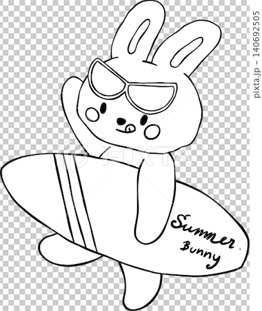 Outline Sassy summer bunny rabbit retro set in summer vibe with beach accessories coquette style for Coloring book 140692505