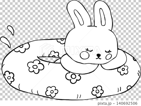 Outline Sassy summer bunny rabbit retro set in summer vibe with beach accessories coquette style for Coloring book Outline Sassy summer bunny rabbit retro set in summer vibe with beach accessories coquette style for Coloring book 140692506