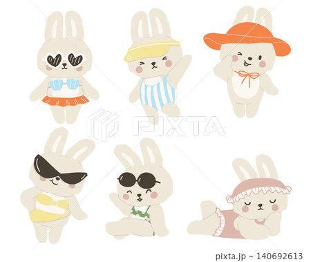 Sassy summer bunny rabbit retro set in summer vibe with beach accessories coquette style Sassy summer bunny rabbit retro set in summer vibe with beach accessories coquette style 140692613