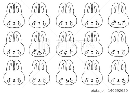 Bunny rabbit emoji outline face expression set adorable for Kids Coloring book or decoration sheet Bunny rabbit emoji outline face expression set adorable for Kids Coloring book or decoration sheet 140692620