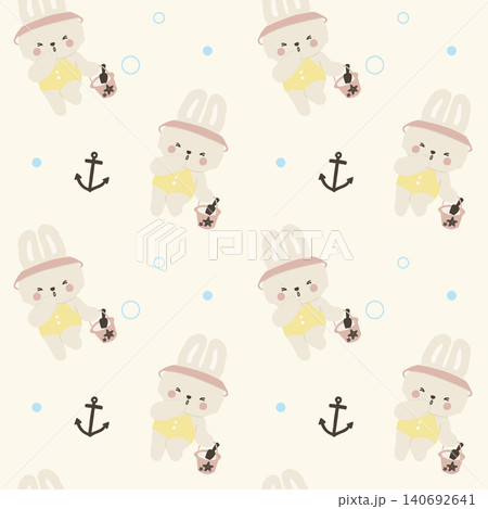 Seamless pattern preppy retro bunny rabbit with bucket and anchor Seamless pattern preppy retro bunny rabbit with bucket and anchor 140692641