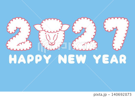 未年年賀状　もこもこ文字のタイポグラフィ　2027年 140692873