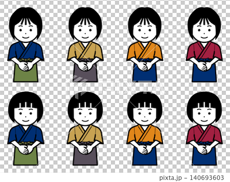 手を前で合わせる作務衣に前掛けの女性のアイコン 手を前で合わせる作務衣に前掛けの女性のアイコン 140693603