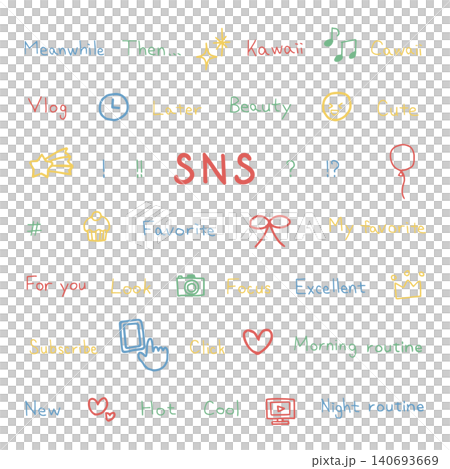 A set of handwritten English fonts and icons that are easy to use for video editing and social media posts. A set of handwritten English fonts and icons that are easy to use for video editing and social media posts. 140693669
