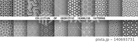 Geometric set of seamless black and gray patterns. Simple vector graphics Geometric set of seamless black and gray patterns. Simple vector graphics 140693731