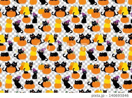 ハロウィンの黒猫とかぼちゃのかわいいシームレスパターン 140693846