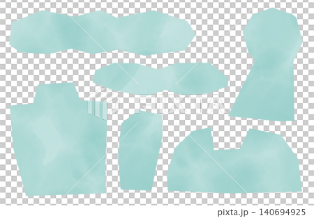 水彩テクスチャの抽象ペーパーピース素材セット 背景透過PNG 140694925
