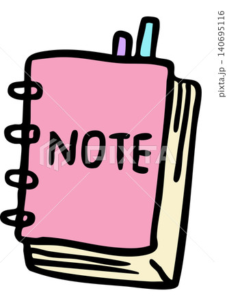 Hand drawn pink notebook with pen inside for office workers, back to school, office supplies, sticker, leisure, hobby, activity, department store, stationery, lifestyle, weekdays, writing Hand drawn pink notebook with pen inside for office workers, back to school, office supplies, sticker, leisure, hobby, activity, department store, stationery, lifestyle, weekdays, writing 140695116
