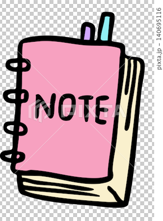 Hand drawn pink notebook with pen inside for office workers, back to school, office supplies, sticker, leisure, hobby, activity, department store, stationery, lifestyle, weekdays, writing Hand drawn pink notebook with pen inside for office workers, back to school, office supplies, sticker, leisure, hobby, activity, department store, stationery, lifestyle, weekdays, writing 140695116