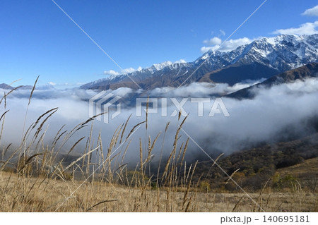 Stunning landscape with swirling clouds and snow-capped peaks Stunning landscape with swirling clouds and snow-capped peaks 140695181