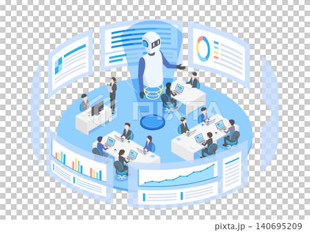 An isometric illustration of an office where AI is supporting operations across the entire organization. An isometric illustration of an office where AI is supporting operations across the entire organization. 140695209