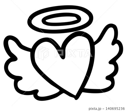 Hand drawn heart with angel wings outline for Valentine's day, sign, symbol, shirt print, cute patch, sticker, wedding card, brooch, pin, love message, tattoo, women empowerment, kid colouring book Hand drawn heart with angel wings outline for Valentine's day, sign, symbol, shirt print, cute patch, sticker, wedding card, brooch, pin, love message, tattoo, women empowerment, kid colouring book 140695236