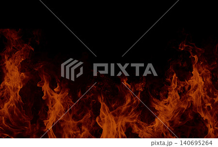 Red fire flames on black background Red fire flames on black background 140695264