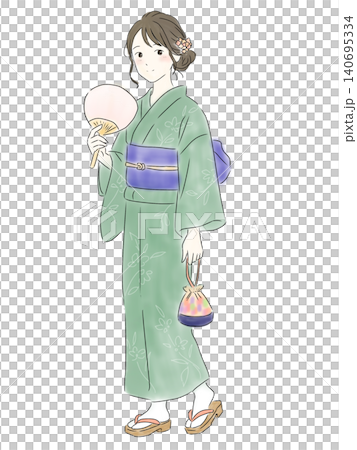 一個女人穿著浴衣 140695334