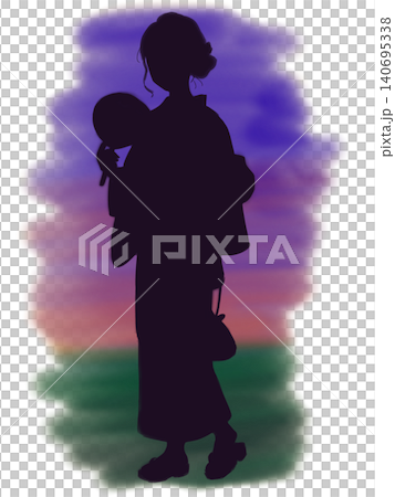 Silhouette of a woman wearing a yukata Silhouette of a woman wearing a yukata 140695338