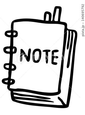 Hand drawn outline of notebook with pen inside for office workers, back to school, office supplies, leisure, hobby, activity, department store, stationery, lifestyle, weekdays, writing, colouring book Hand drawn outline of notebook with pen inside for office workers, back to school, office supplies, leisure, hobby, activity, department store, stationery, lifestyle, weekdays, writing, colouring book 140695792