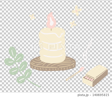 手繪插圖,描繪了香氛蠟燭和火柴舒緩的火焰。 手繪插圖,描繪了香氛蠟燭和火柴舒緩的火焰。 140695815