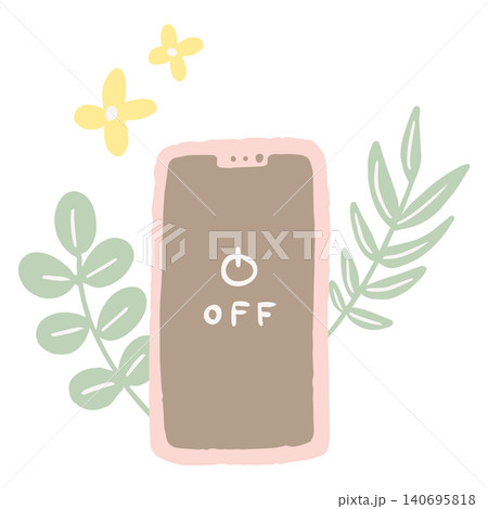 スマホの電源をオフにするデジタルデトックスの手描きイラスト スマホの電源をオフにするデジタルデトックスの手描きイラスト 140695818