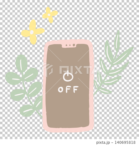 スマホの電源をオフにするデジタルデトックスの手描きイラスト スマホの電源をオフにするデジタルデトックスの手描きイラスト 140695818
