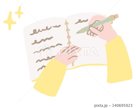 ノートに日記や思考を書き留めるジャーナリングの手描きイラスト ノートに日記や思考を書き留めるジャーナリングの手描きイラスト 140695823