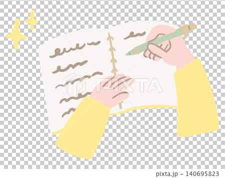 ノートに日記や思考を書き留めるジャーナリングの手描きイラスト ノートに日記や思考を書き留めるジャーナリングの手描きイラスト 140695823