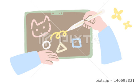 タブレットでイラストを描く趣味の時間の手描きイラスト タブレットでイラストを描く趣味の時間の手描きイラスト 140695831