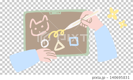 タブレットでイラストを描く趣味の時間の手描きイラスト タブレットでイラストを描く趣味の時間の手描きイラスト 140695831