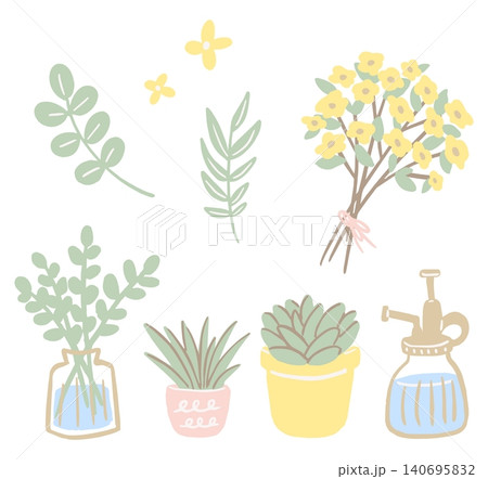 植物とガーデニングアイテムのイラストセット 植物とガーデニングアイテムのイラストセット 140695832