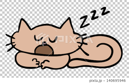 Hand drawn sleeping cat for decoration, kitten cartoon, characters, comic, mascot, stickers, tattoo, pet shop, vet, animal, foster home, house, yard, brooch, pin, sleeping time, good night, weekends 140695946