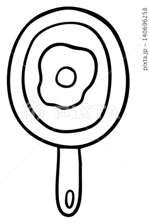 Hand drawn fried egg in a pan outline for kid colouring book, breakfast, brunch, cooking, menu, cafe, restaurant, recipe, ingredient, supermarket, grocery shopping, cuisine, meal, kitchenware, home 140696258