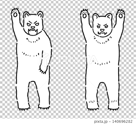 A black and white illustration of a bear raising its arms in a threatening manner. 140696282
