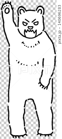 A black and white illustration of a bear raising its arms in a threatening manner. 140696283