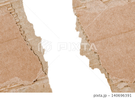 Vertical torn cardboard paper frame with white background 140696391