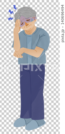 青い顔で頭痛に苦しめられるおばあさんのイラスト 青い顔で頭痛に苦しめられるおばあさんのイラスト 140696494