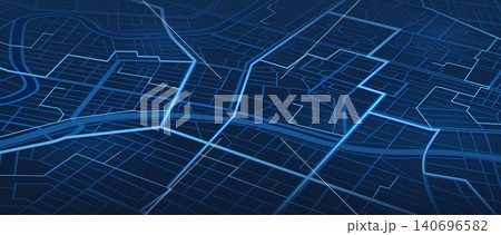 Simple isometric city plan. Abstract city map urban streets and road networks. Travel route planning and map navigation concepts. Flat vector illustration 140696582