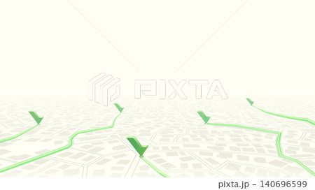 City map with green GPS routes and location pins. Abstract perspective street urban planning, geolocation and delivery systems. Vector navigation illustration. 140696599