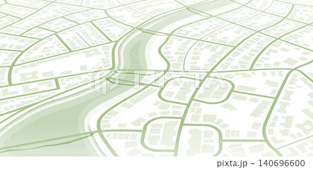 Abstract isometric map downtown district. Geolocation your location on map with river and road. Concept of planning and mapping a travel. Flat vector illustration 140696600