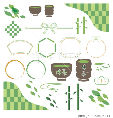 抹茶に使えるイラストあしらい素材セット 抹茶に使えるイラストあしらい素材セット 140696944