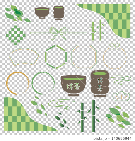 抹茶に使えるイラストあしらい素材セット 抹茶に使えるイラストあしらい素材セット 140696944