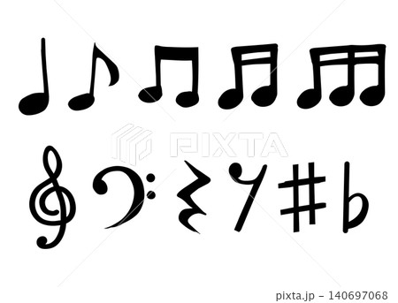 手描きで描いた音符と音楽記号のシンプルアイコンイラストセット 手描きで描いた音符と音楽記号のシンプルアイコンイラストセット 140697068