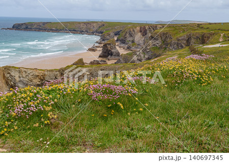The bedruthan steps in Cornwall, england 140697345