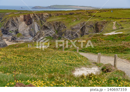 The bedruthan steps in Cornwall, england The bedruthan steps in Cornwall, england 140697359