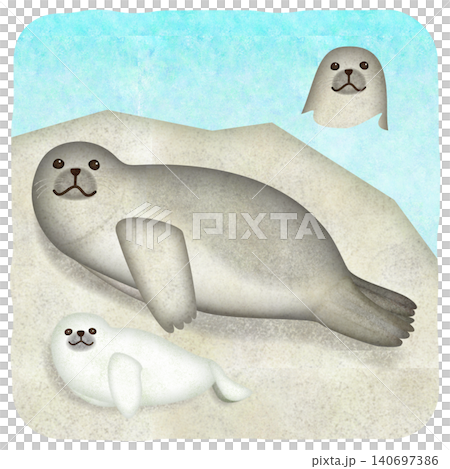 親子あざらしのイラスト　背景あり 140697386