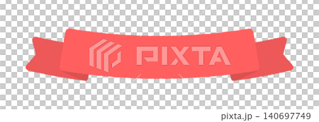 Red folded decorative ribbon - Simple and cute hand-drawn illustration material for text frames and heading banners 140697749
