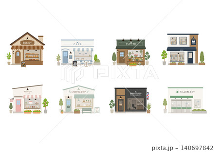 可愛いショップの建物外観イラストセット 140697842
